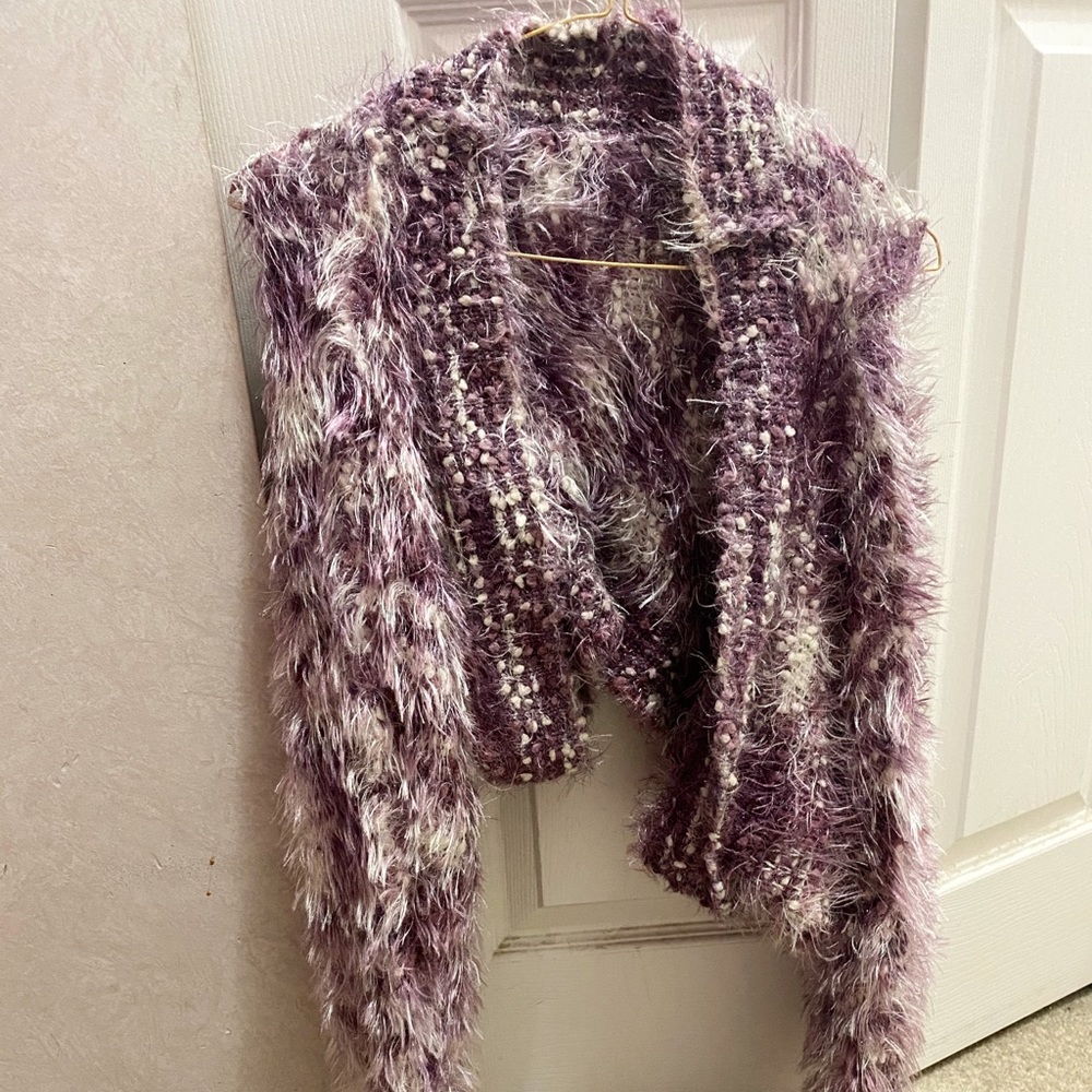 Metallic purple/white shrug